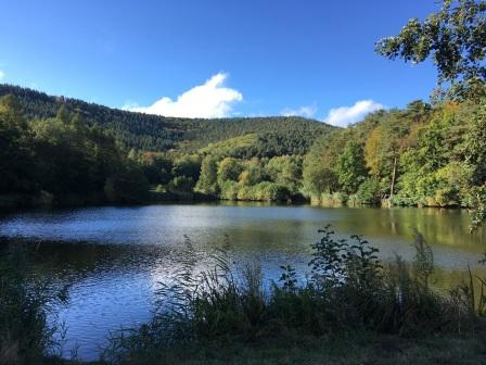 Leuchtender See mit blauem Himmel